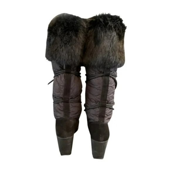 Coach Sofie Rabbit Fur Trim Monogram Knee High Platform Boots. SZ 6.5 - Picture 3 of 5